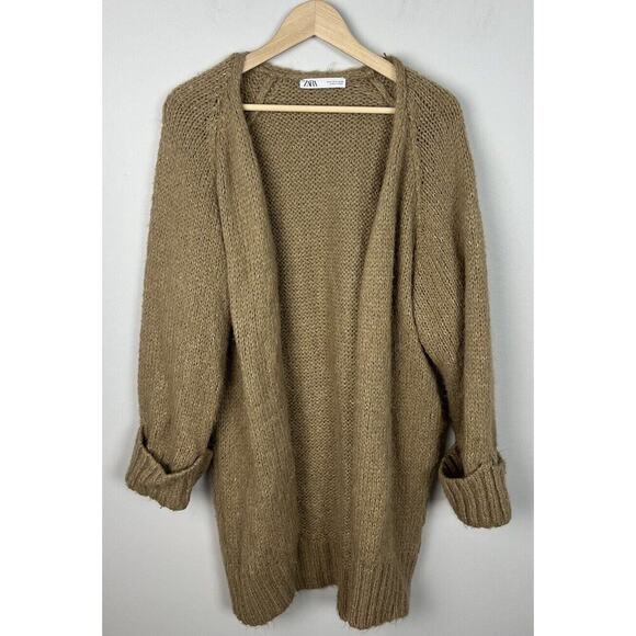 Zara Brown Knit Wool Blend Long Cardigan Size Small Long Sleeves Women’s - Picture 1 of 5